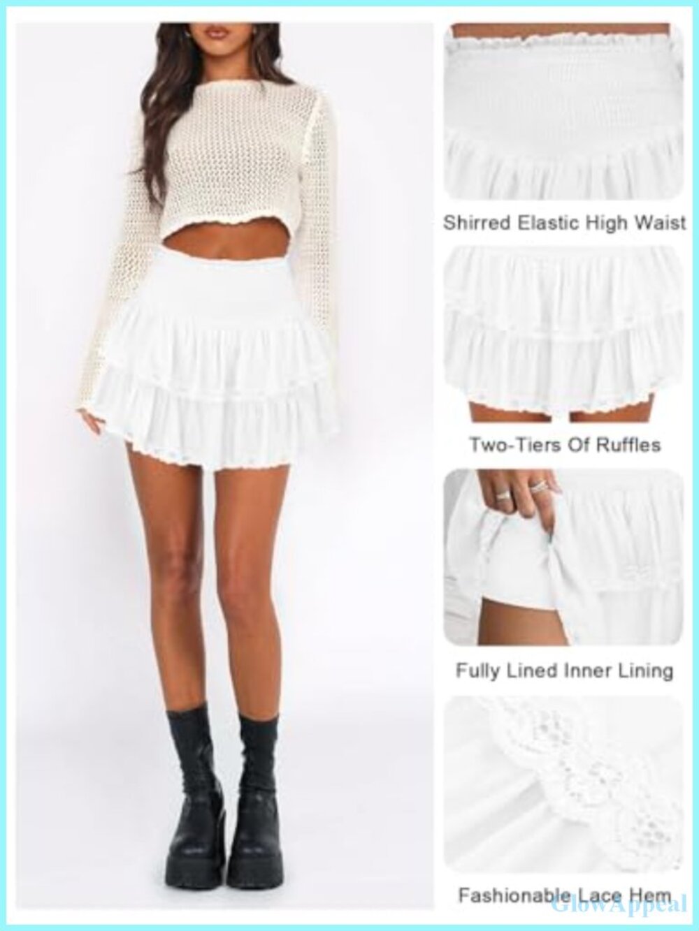 Women's Ruffle Skort Flowy Mini Skirt with Built-In Shorts for Summer, Golf, - Picture 4 of 6